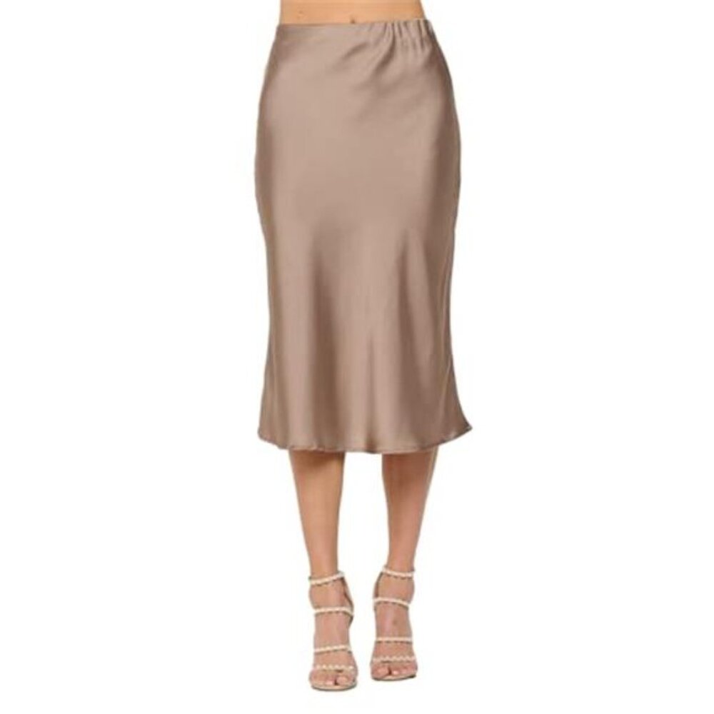 High Waist Satin Midi Skirt Women Elastic Silky A Line Casual Plus Size USA